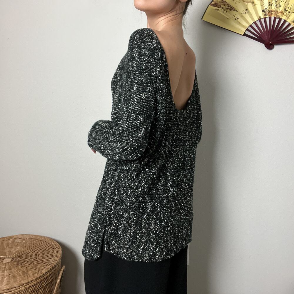helmut lang gray black minimalist cotton linen plunge low back oversized sweater